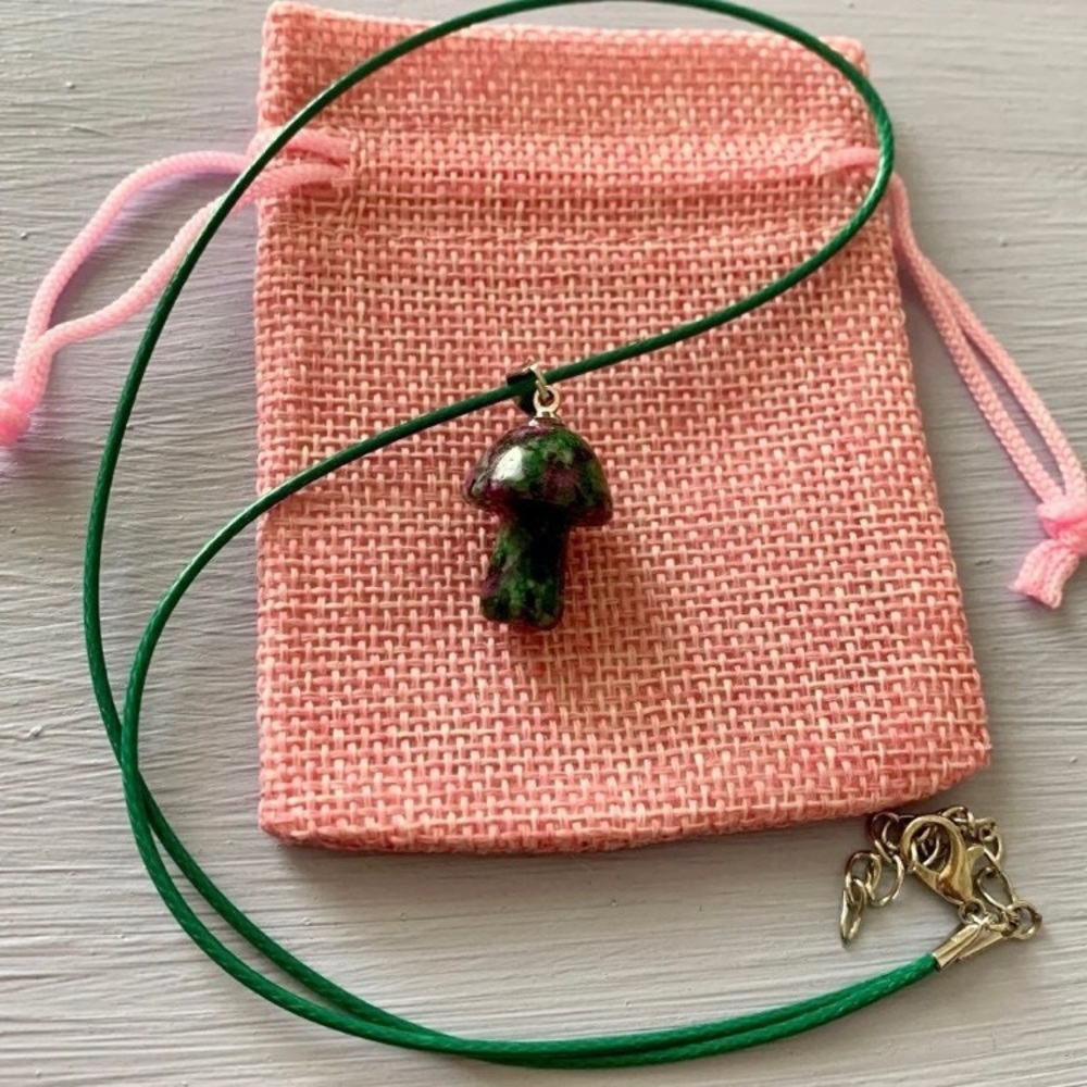 Ruby Zoisite Mushroom Necklace | Mushroom Pendant | Boho Jewelry |Magic Mushroom - Picture 2 of 5